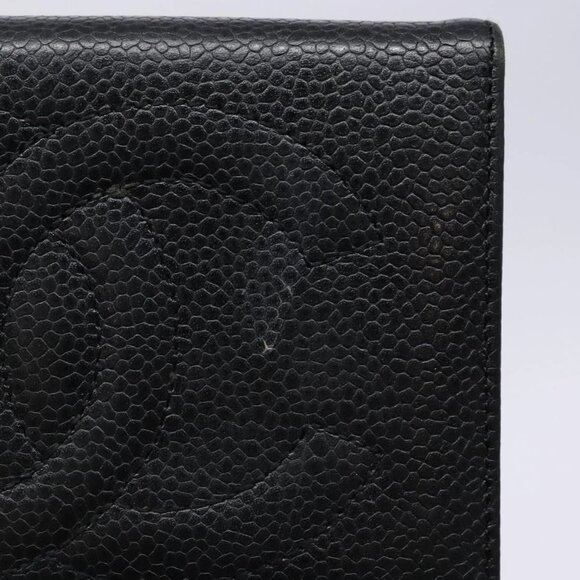 CHANEL Bifold Wallet Grained Calf Skin Black Gold CC Auth main image 6